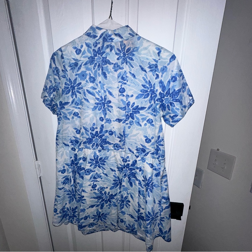 Lulus Sunny Charisma Blue Floral Button-up Mini Dress With Pockets - Size M - Picture 3 of 4